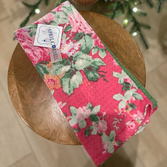 April Cornell spring floral kitchen towels 3 pack green pink cottage rose - Picture 4 of 8